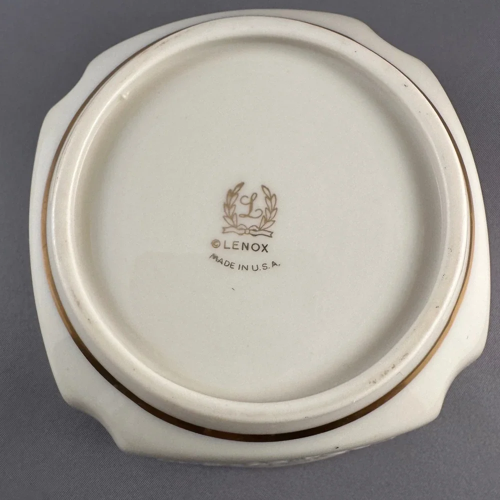 Vtg Lenox Arcadia Collection 1979 Cream Floral Gold Rimmed‎ Square Candy Dish